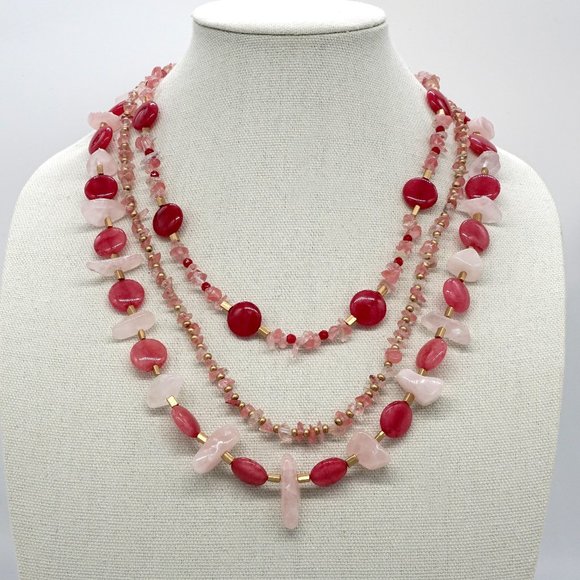 🆕 Three strand necklace with Rose Quartz , Rubies, and Strawberry Quartz . - Picture 4 of 8